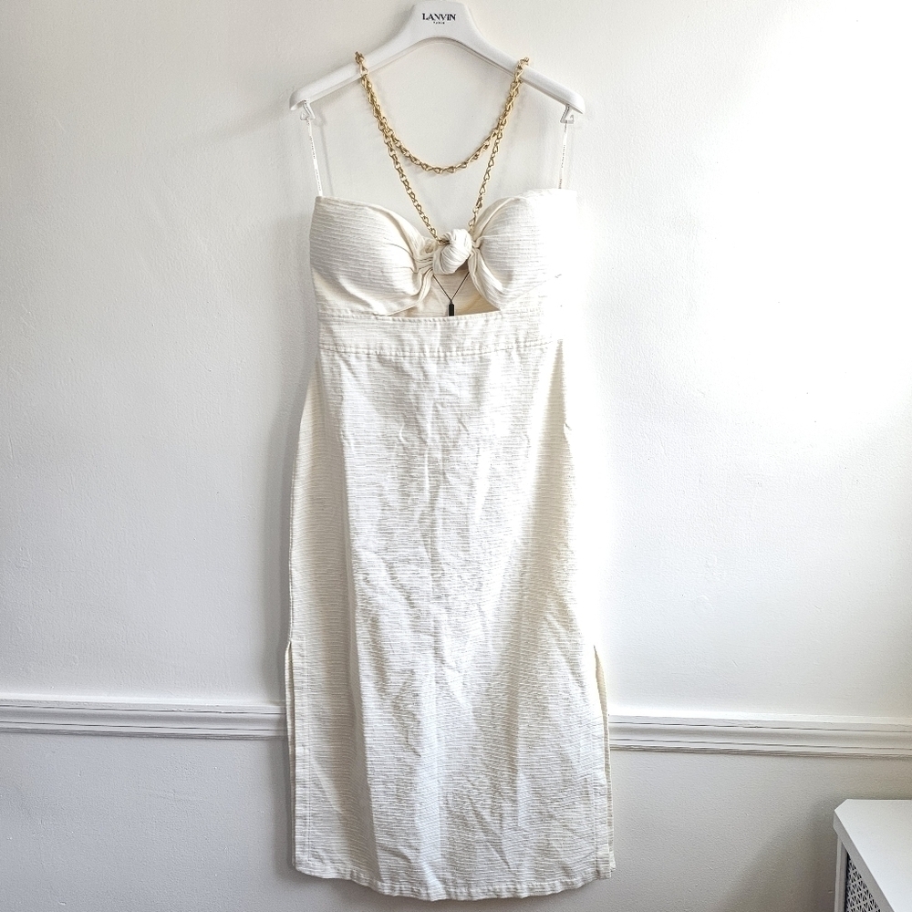 New Adriana Degreas Montaigne Cut-Out Chain Detail Off White Midi Dress Medium — image 6 of 8